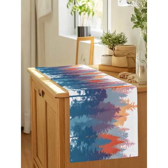 Abstract Trees Forest Silhouette Table Runner 36 Inches Long,Kitchen Dining Tablerunners Natural Scene Plants Linen Table Runners Dresser Scarves for Home Dinner Wedding Holiday Party Decor