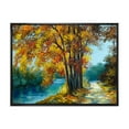 thumbnail image 1 of Abstract Trees In Warm Autumn Colors By Bright Blue River 40 in x 30 in Framed Painting Canvas Art Print, by Designart, 1 of 5