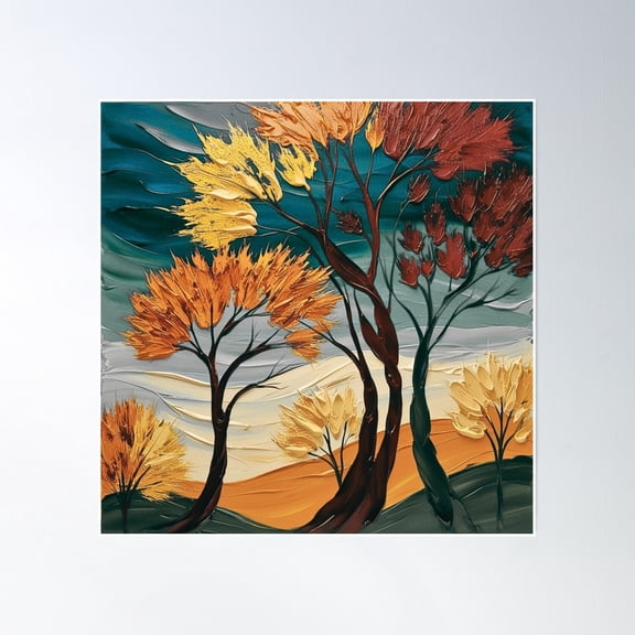 Abstract Trees Poster Wall Art, Modern Wall Decor, 16x16 UNFRAMED