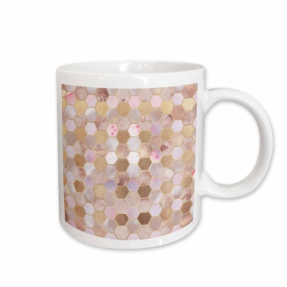 3drose, Abstract Trendy Rose Gold Geometrical Copper Marble Honey Comb Pattern, 11oz Mug