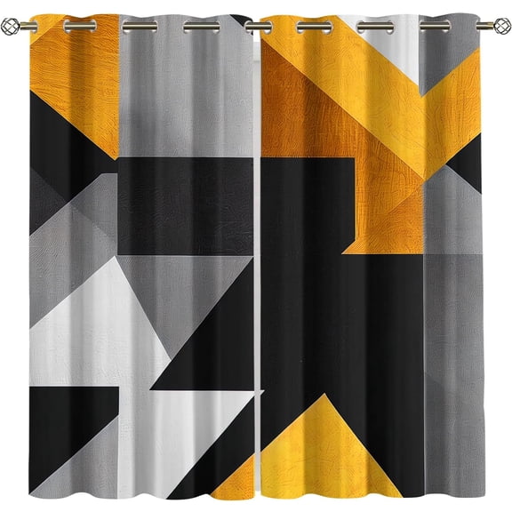 Abstract Triangle Blackout Curtains, Gray Gold Geometric Window Drapes for Bedroom Living Room Kitchen, Modern Art Curtains 26"W x 45"L (2 Pack)