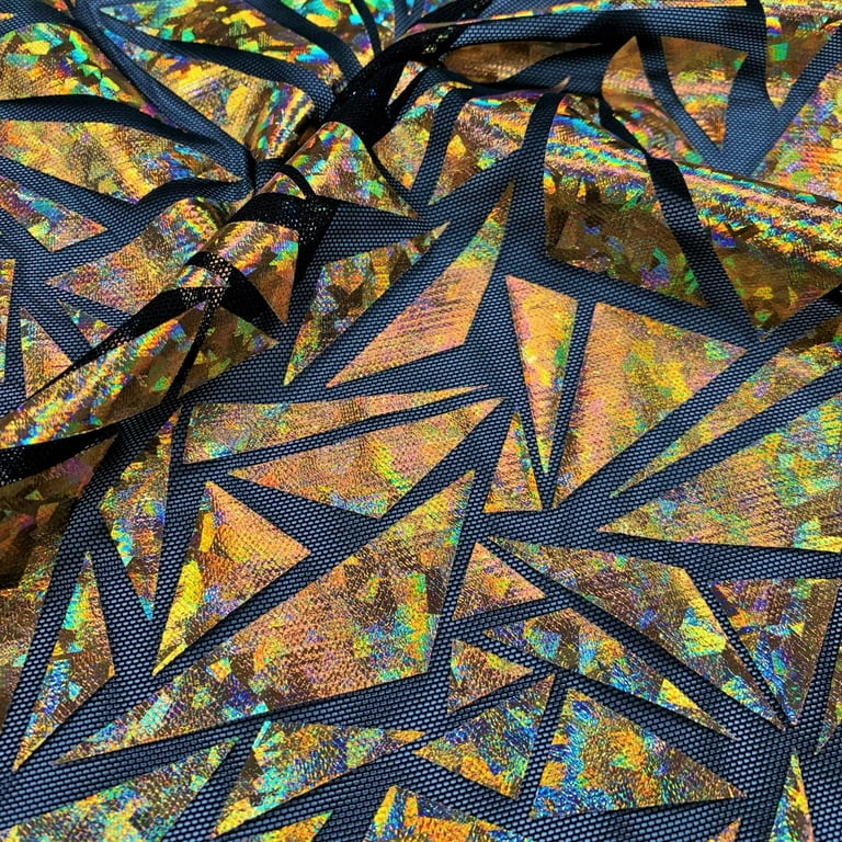 Abstract Triangle Foil Printed Mesh Fabric Blue Moon Fabrics