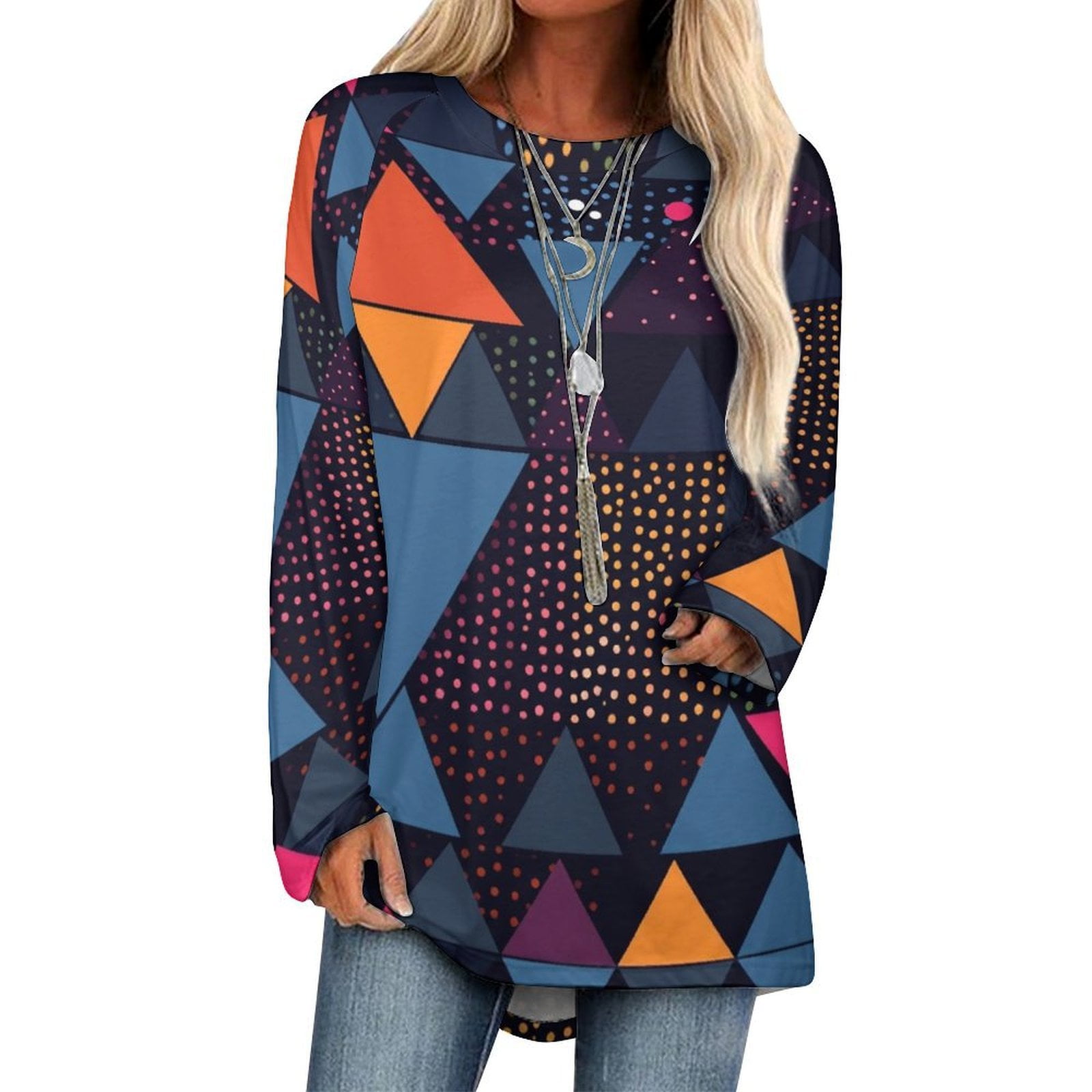 Abstract Triangle Pattern 3D Print Women Long Sleeve T Shirt Oversized ...