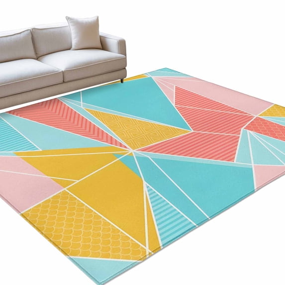 Abstract Triangles Area Rugs 4x6ft Art Pastel Mosaic Minimalist Pink ...