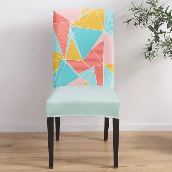 Abstract Triangles Dining Chair Covers Set of 1, Art Pastel Mosaic Minimalist Pink Blue Yellow Chair Covers for Dining Room Removable Seat Protectors Slipcovers for Home Party Wedding Banquet