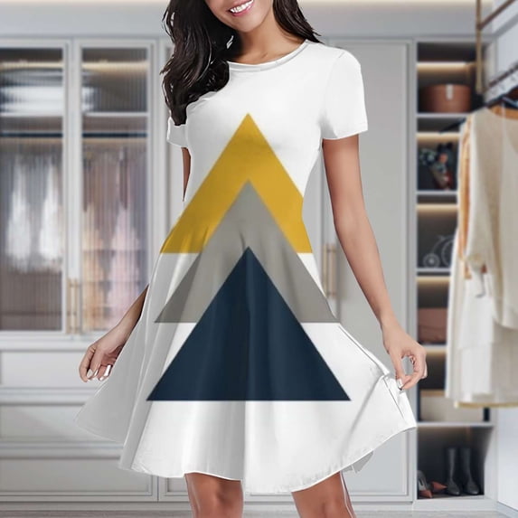 Abstract Triangles Geometric Art Print Women's Classic Swing Skater Dress Casual Work Party Cocktail Dresses