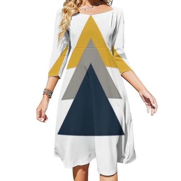 Abstract Triangles Geometric Art Print Womens Summer Dress Tie Back A Line Flare Dress
