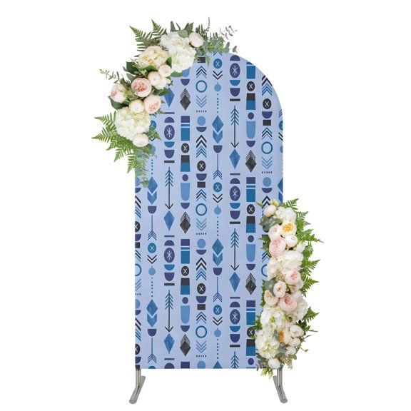 Abstract Tribal Arrows Arch Backdrop Cover 4FT, Boho Middle Century Navy Vertical Spandex Fitted Stretchy Arch Stand Covers, Round Top Chiara Backdrop Cover for Wedding Party Birthday Baby Shower