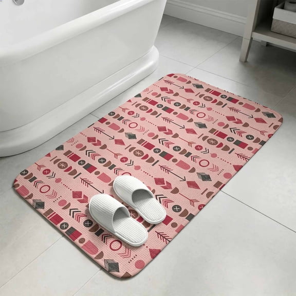 Abstract Tribal Arrows Bathroom Rugs Non Slip Washable Bath Mat Absorbent Front Door Mat Boho Middle Century Dusty Rose Vertical Indoor Doormat for Kitchen Entryway Shower Decor 15.7"x23.6"