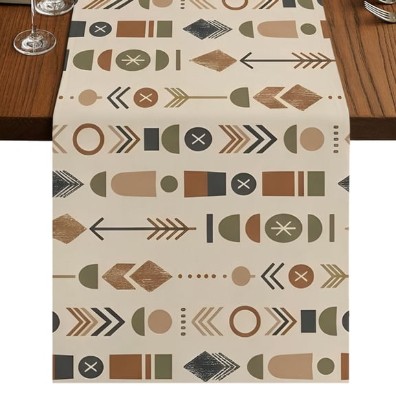 Abstract Tribal Arrows Burlap Cotton Table Runner 13x36 Inches Short, Boho Middle Century Sand Vertical Farmhouse Table Runners, Outdoor Dining Table Decor for Baby Shower/Party/Wedding