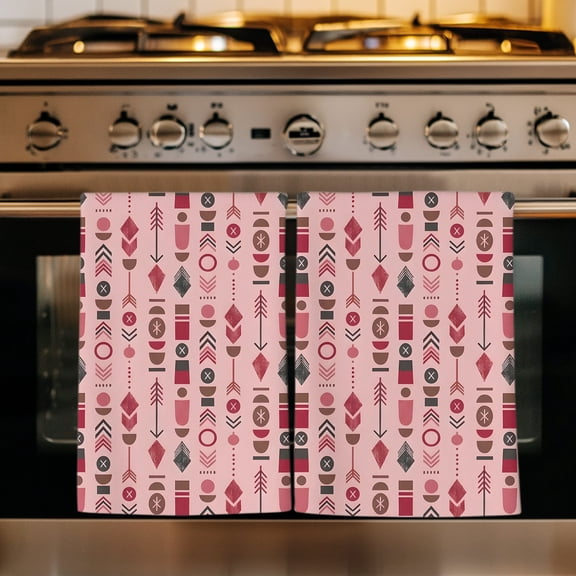 Abstract Tribal Arrows Kitchen Towels Set of 1, Boho Middle Century Dusty Rose Vertical Absorbent Dish Towels for Kitchen, Microfiber Hand Towel, Quick Drying Tea Towel for Cleaning Dishcloths