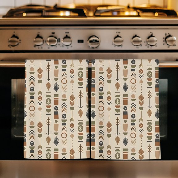 Abstract Tribal Arrows Kitchen Towels Set of 1, Boho Middle Century Sand Vertical Absorbent Dish Towels for Kitchen, Microfiber Hand Towel, Quick Drying Tea Towel for Cleaning Decorative Dishcloths