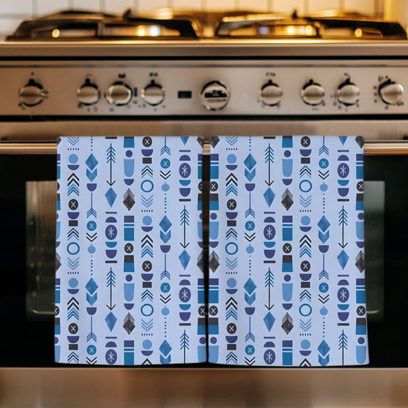 Abstract Tribal Arrows Kitchen Towels Set of 4, Boho Middle Century Navy Vertical Absorbent Dish Towels for Kitchen, Microfiber Hand Towel, Quick Drying Tea Towel for Cleaning Decorative Dishcloths