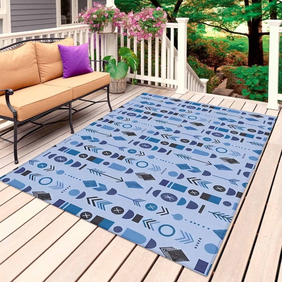 Abstract Tribal Arrows Outdoor Rug for Patio/Deck/Porch, Non-Slip Large Area Rug 4 x 6 Ft, Boho Middle Century Navy Vertical Indoor Outdoor Rugs Washable Area Rugs, Camping Rug Carpet Runner