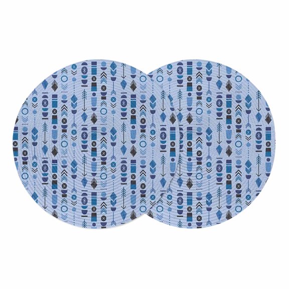 Abstract Tribal Arrows Round Placemats Set of 2 Boho Middle Century Navy Vertical Place Mats Indoor Woven Table Mats Washable Heat-Resistance Braided Dining Table Placemats for Kitchen Decor 13 Inch