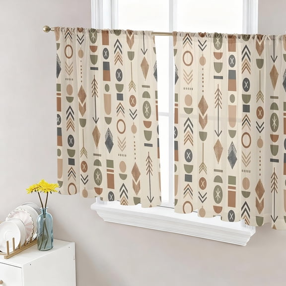 Abstract Tribal Arrows Sheer Curtains for Living Room Bedroom Boho Middle Century Sand Vertical Sheer Curtains 45 Inch Long 2 Panels Set Light Filtering Curtain Window Treatments Dining Room Drapes