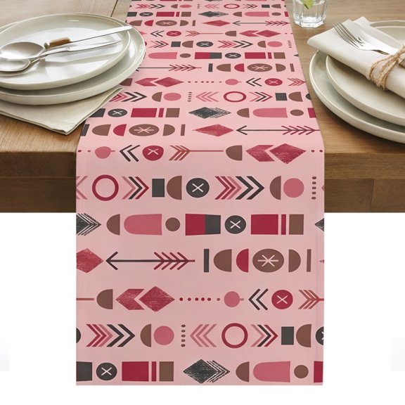 Abstract Tribal Arrows Table Runner Boho Middle Century Dusty Rose Vertical Tablerunners 13 x 36 Inch, Table Decorations Tabletop Scarf for Summer Gathering Holiday Farmhouse Kitchen Dining Decor