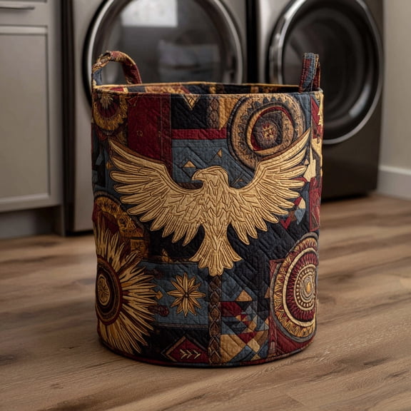 Abstract Tribal Eagle Quilted Laundry Basket