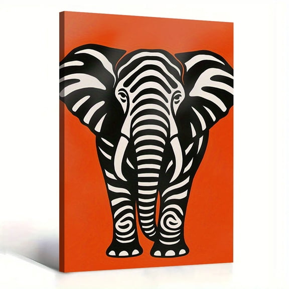 Abstract Tribal Elephant Orange Canvas Wall Art Modern Wall Decor for Living Room Office Bedroom Dining Room Studio Canvas Prints Painting Ready to Hang 8*12