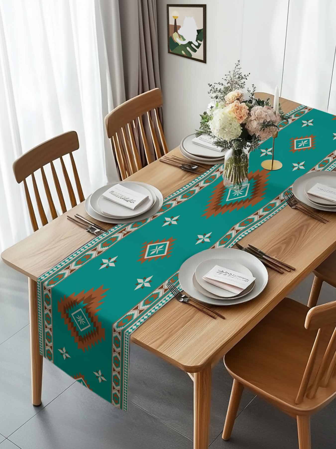Abstract Tribal Texture Table Runner 90 Inches Long, Bohemian Geometric Art Table Runners Tabletop Scarf Kitchen Dining Tables Decoration for Home Party Indoor Outdoor
