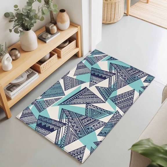 Abstract Tribal Triangle Pattern Rectangle Area Rug 2x3ft,Living Room Rug Non-Slip Washable Circle Rugs Pad,Rustic Geometric Art Soft Floor Carpet for Bedroom Dining Room
