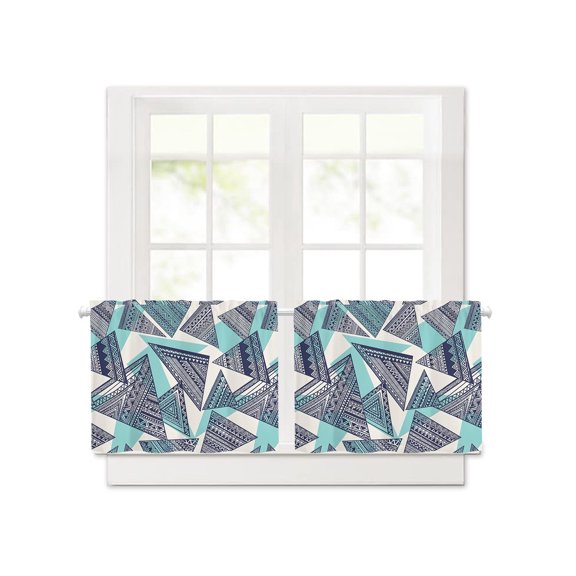 Abstract Tribal Triangle Pattern Short Blackout Curtains 24 Inch Long,Rustic Geometric Art Rod Pocket Kitchen Curtains,2 Panels Thermal Insulated Room Darkening Drapes for Bedroom,30"W x 24"L