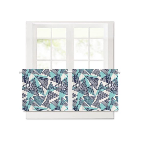 Abstract Tribal Triangle Pattern Short Blackout Curtains 30 Inch Long,Rustic Geometric Art Rod Pocket Kitchen Curtains,2 Panels Thermal Insulated Room Darkening Drapes for Bedroom,30"W x 30"L