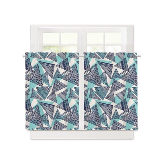 Abstract Tribal Triangle Pattern Short Blackout Curtains 36 Inch Long,Rustic Geometric Art Rod Pocket Kitchen Curtains,2 Panels Thermal Insulated Room Darkening Drapes for Bedroom,30"W x 36"L