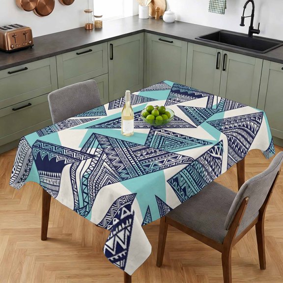 Abstract Tribal Triangle Pattern Table Cloth 52x70in, Waterproof Rectangle Tablecloth Wipeable Tablecloths Rustic Geometric Art Table Covers for Dining Tables Party Indoor Outdoor