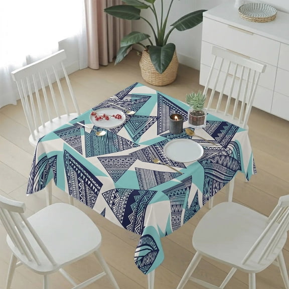 Abstract Tribal Triangle Pattern Table Cloth 54x54in, Waterproof Square Tablecloth Wipeable Tablecloths Rustic Geometric Art Table Covers for Dining Tables Party Indoor Outdoor