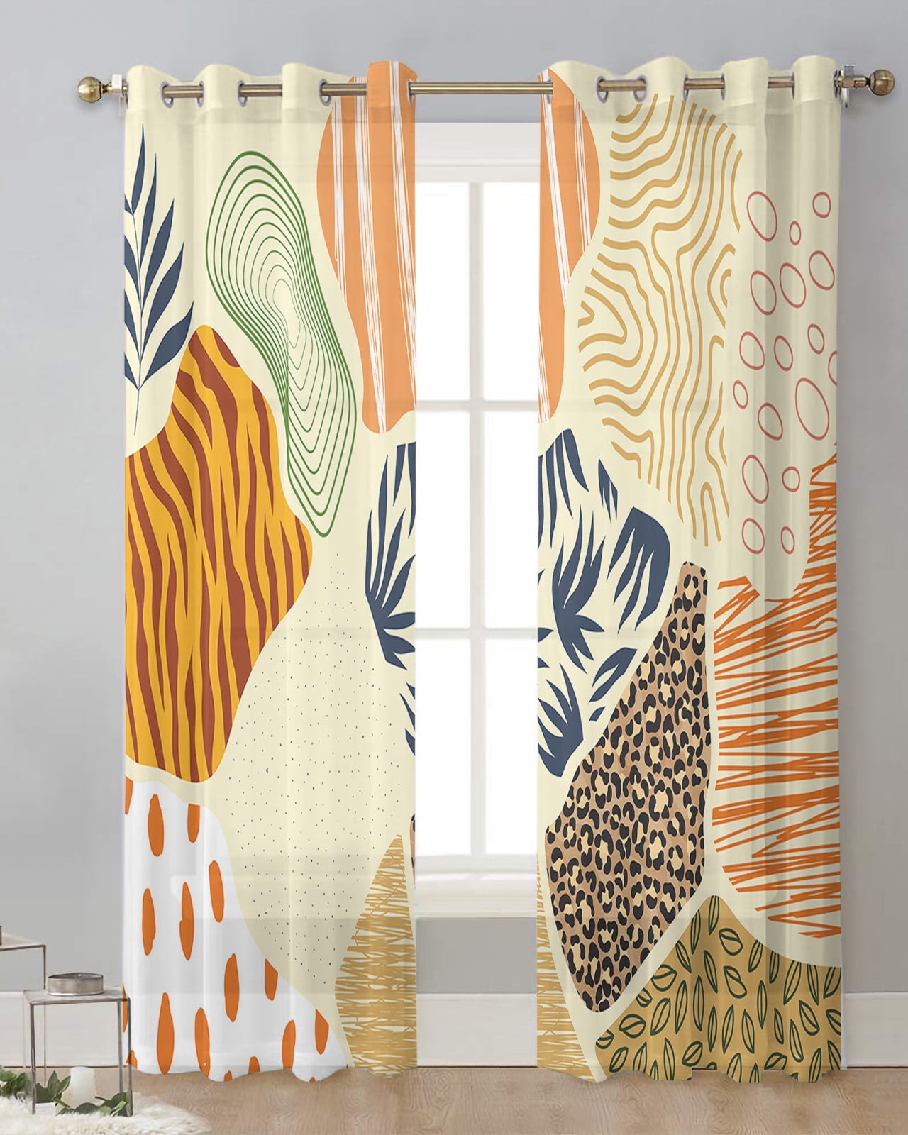 Abstract Tropical Bohemian Khaki Leaves Tulle Curtains for Living Room Abstract Tropical Bohemian Khaki Leaves Tulle Curtains for Living Room