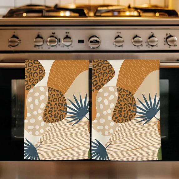 Abstract Tropical Boho Kitchen Towels Set of 3, Vintage Animals Print Palm Absorbent Dish Towels for Kitchen, Microfiber Hand Towel, Quick Drying Tea Towel for Cleaning Decorative Dishcloths