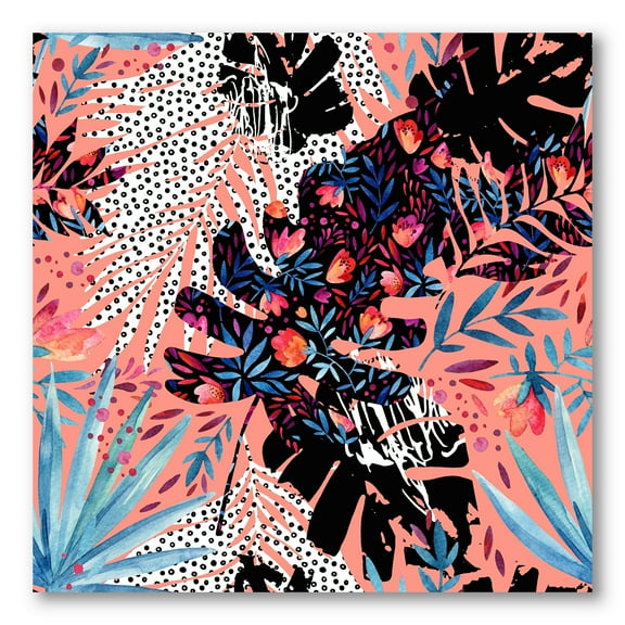 Abstract Tropical Floral Patchwork II 16 in x 16 in Painting Canvas Art Print, by Designart