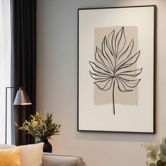 Abstract Tropical Leaf Drawing Black And Tan Print, Unframed Paper Print