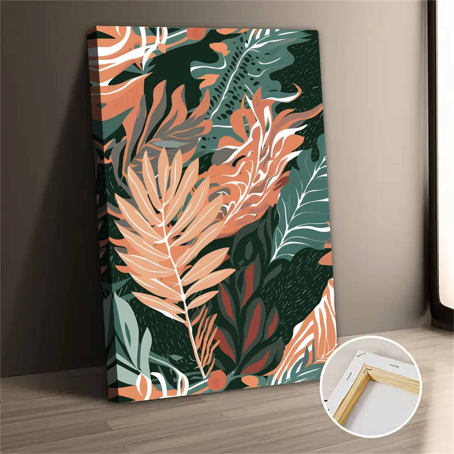Abstract Tropical Leaves Canvas Wall Art Print For Bedroom Living Room ...