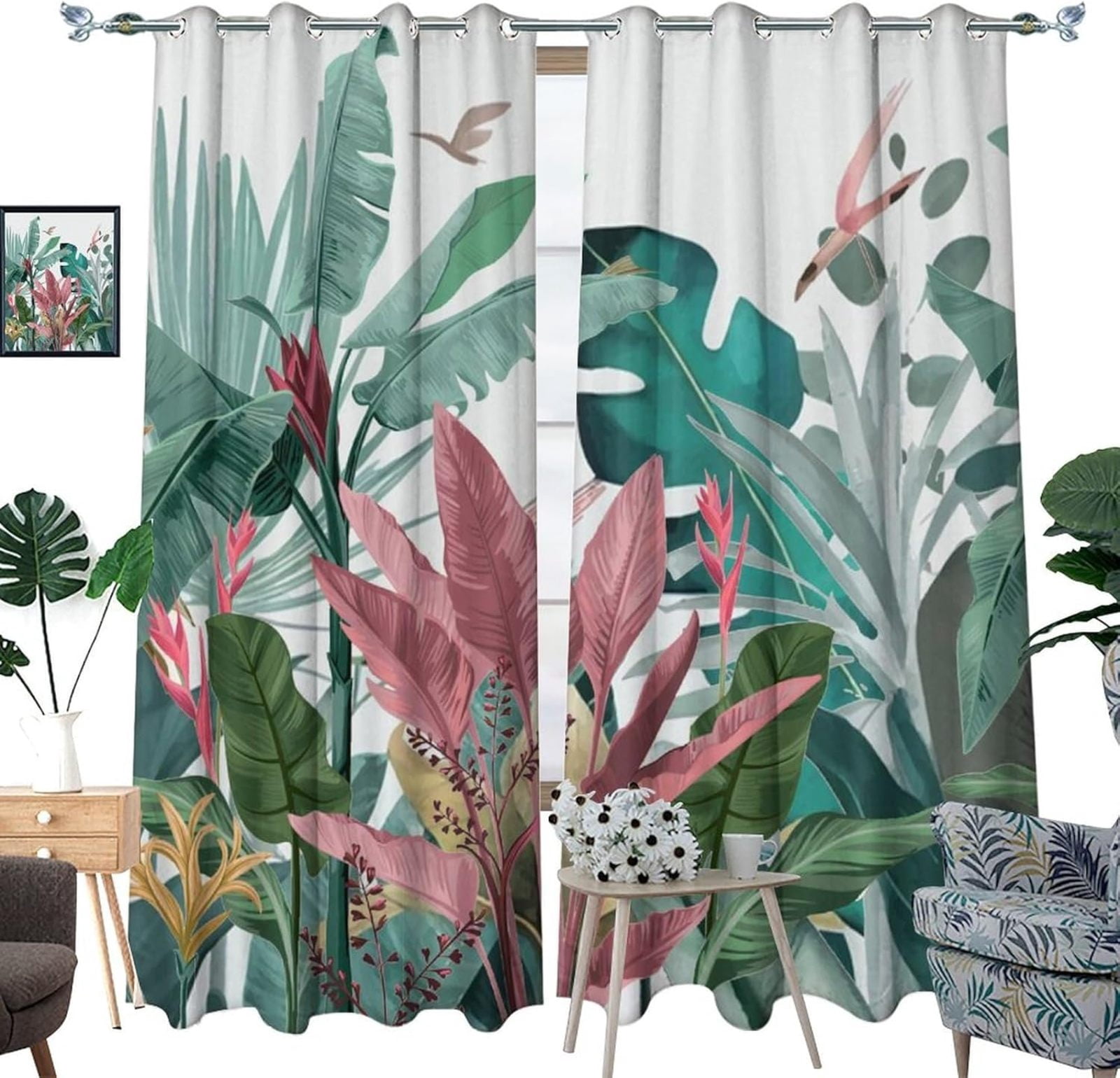 Abstract Tropical Leaves Curtains For Bedroom,Tropical Watercolor Palm ...