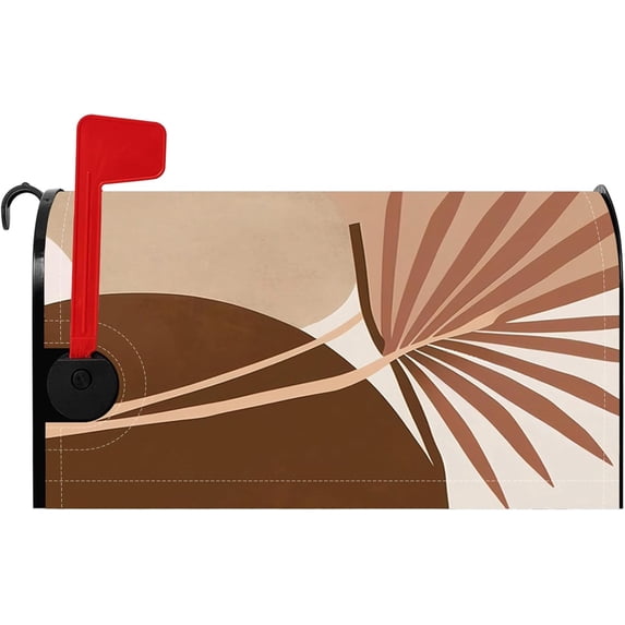 Abstract Tropical Leaves Magnetic Mailbox Covers Brown Palm Leaf Post Letter Box Cover Standard Size 18x21 Inch Waterproof Post Case Cover Decorative for Outside Garden Yard