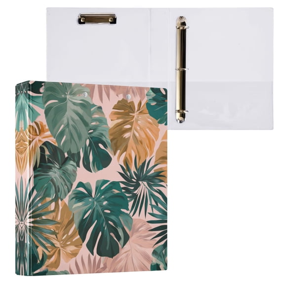 Abstract Tropical Leaves Pattern 3 Ring Hardcover Binders 1.5in Round Rings for Letter-Size Folder Paper Organizer Pockets for Office Student Recipe