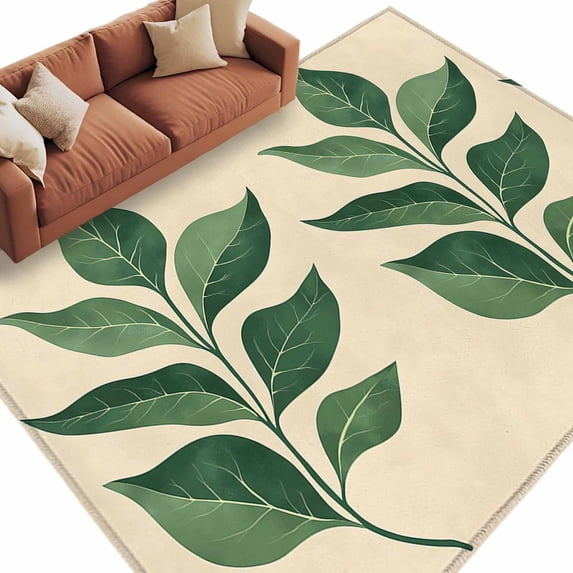 Abstract Tropical Plants Area Rug 6x9ft Retro Green Leaves Non-Slip Washable Square Rugs Soft Felt Indoor Floor Mat for Bedroom Kitchen Living Room Bathroom