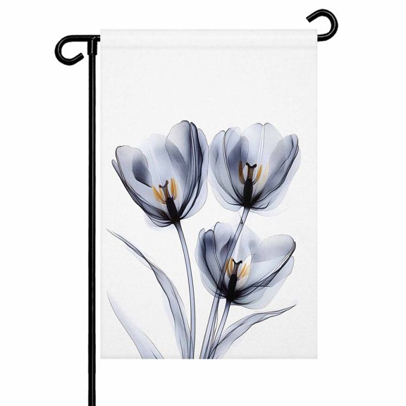 Abstract Tulip Flower Garden Flag 12x18 Inch Black Transparent Floral Double Sided Small Decorative Garden Flags for Outside, Outdoor Yard Porch Lawn Decoration