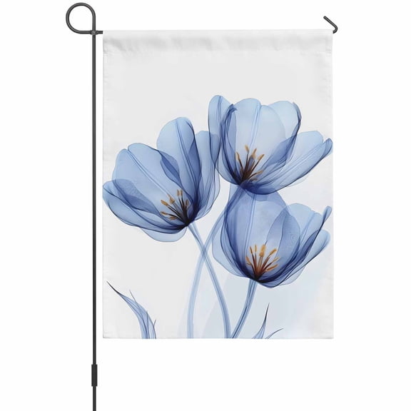 Abstract Tulip Flower Garden Flag 12x18 Inch Blue Floral Transparent Double Sided Outdoor Garden Flags Welcome House Flag Decorative Yard Flags for Outside Holiday Decoration