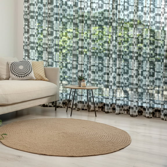 Abstract Tulle Curtains with Rod Pocket, Asymmetric Greyscale Pattern Optical Tessellation with Overlapping Shapes, Sheer Drape for Wedding Party 2 Panels, 7 Sizes, Black Grey White, by Ambesonne