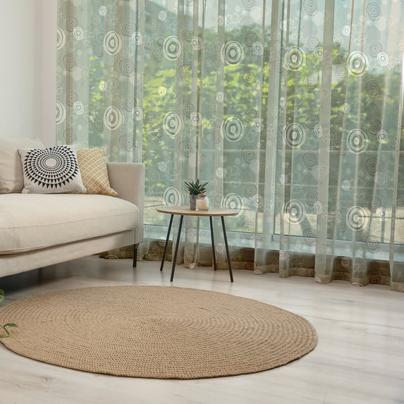 Abstract Tulle Curtains with Rod Pocket, Circles and Lines Composition Hand Drawn Modern Art, Sheer Drape for Wedding Party 2 Panels, 7 Sizes, Sage Green Brown Blush, by Ambesonne