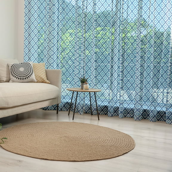 Abstract Tulle Curtains with Rod Pocket, Geometric Diamond Shaped Internal Squares Minimalist Design, Sheer Drape for Wedding Party 2 Panels, 7 Sizes, Navy Sky Blue White, by Ambesonne