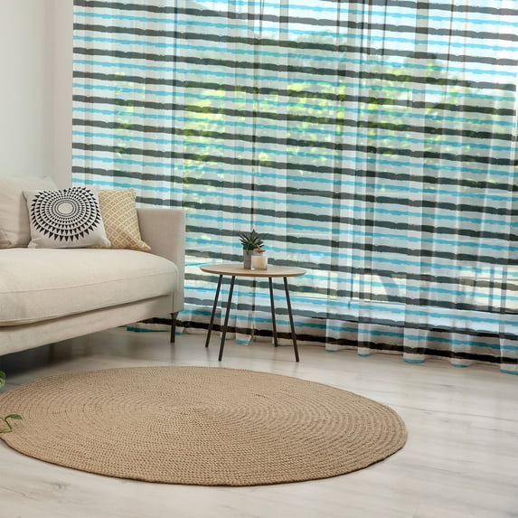 Abstract Tulle Curtains with Rod Pocket, Paintbrush Large Color Bands Simplistic Horizontal Lines Stripes, Sheer Drape for Wedding Party 2 Panels, 7 Sizes, Aqua Black White, by Ambesonne