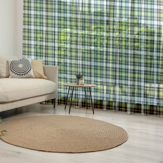 Abstract Tulle Curtains with Rod Pocket, Square Shaped Horizontal and Vertical Lines Geometric Style Art Print, Sheer Drape for Wedding Party 2 Panels, 7 Sizes, Black Grey Lime Green, by Ambesonne