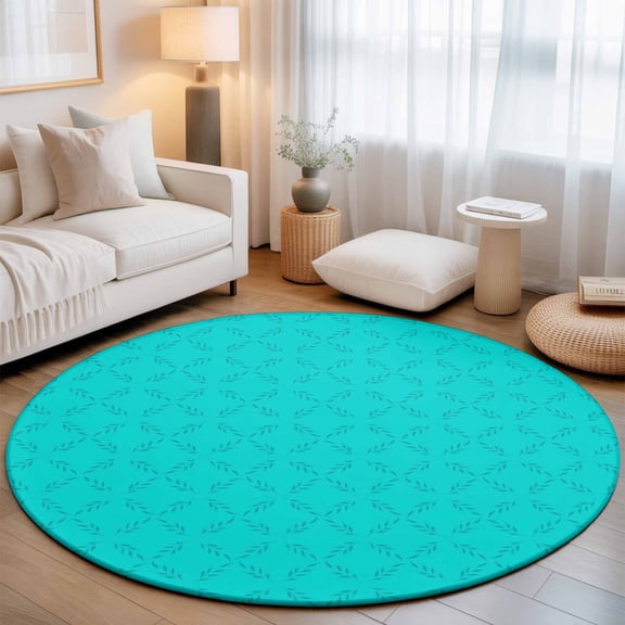 Abstract Turquoise Diamond Leaves Round Area Rug 5ft,Living Room Rug Non-Slip Washable Circle Rugs Pad,Modern Art Soft Floor Carpet for Bedroom Dining Room