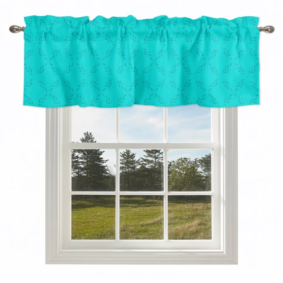 Abstract Turquoise Diamond Leaves Valances for Windows Modern Art Rod Pocket Curtain Valance Window Treatment Short Curtains for Kitchen Living Room,42x12in