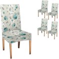 thumbnail image 1 of Abstract Turquoise Dining Chair Covers Set of 4 Beige Pattern and Turquoise Roses and Butterflies on White Background Dining Chair Protector Cover Seat Slipcover for Hotel, 1 of 5