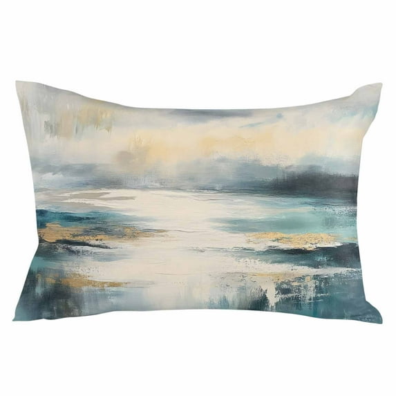 Abstract Turquoise Gold Throw Pillow Cover 20 x 26 Inch Decorative Pillow Cover Modern Oil Painting Ocean Lumbar Pillowcase Seasonal Rectangle Cushion Case for Couch Sofa Bed Living Room